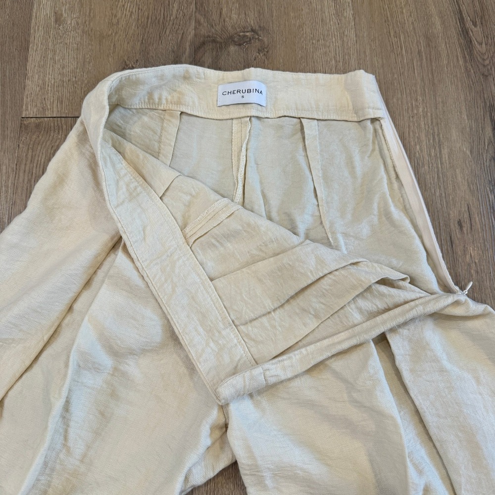 Cherubina Cream High Waisted Wide Leg Pleated Trousers Size Small Palazzo Pants - Picture 6 of 7